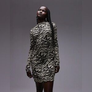 Topshop Zebra Print Long Sleeve Crinkle Minidress